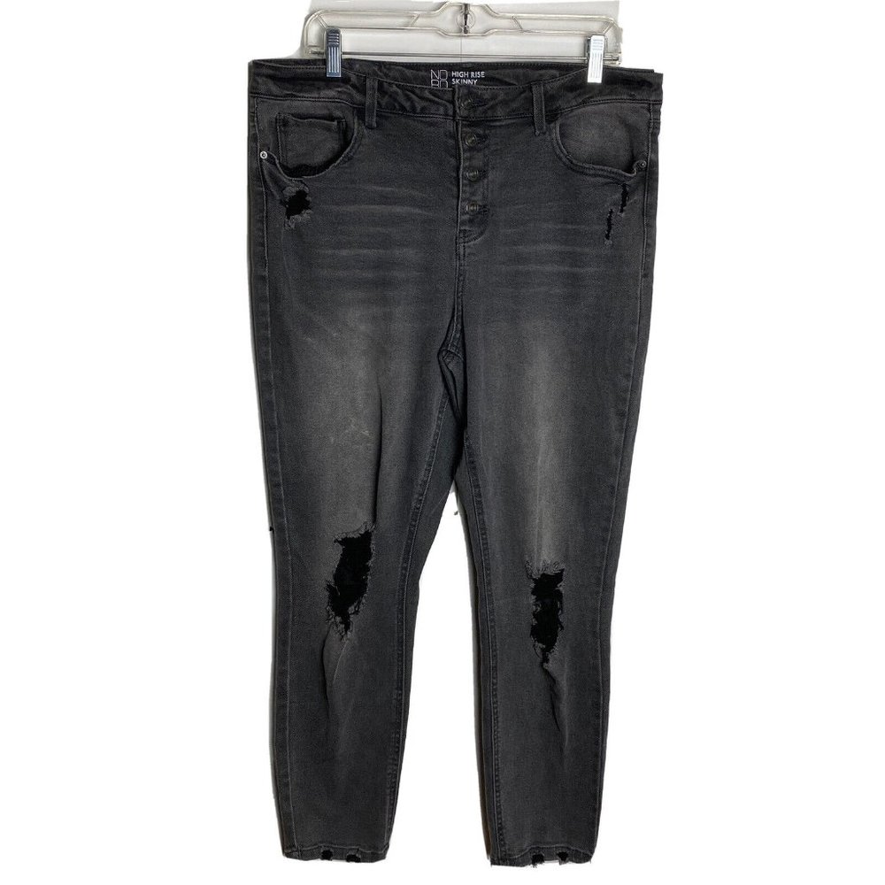 NOBO No Boundaries Juniors Jeans 17 38x27 Black Button Fly High Rise Skinny